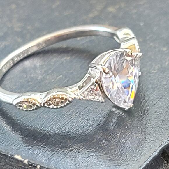 Rhodium Plated Simulated Morganite Ring - Size 10 - Teardrop Radiance - Picture 7 of 14